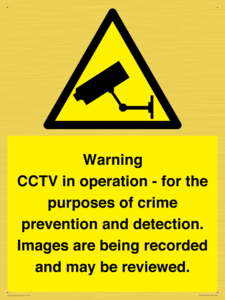Warning CCTV in operation - for the purposes of crime prevention and detection. Images are being recorded and may be reviewed.